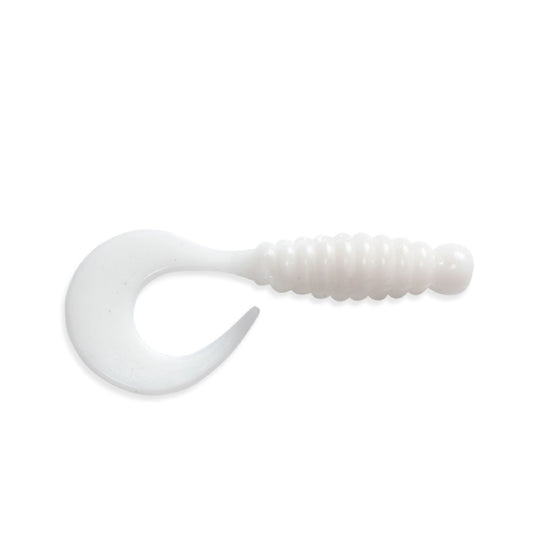 Angry Baits Twister 2.2” – 13 White UV Edible Soft Bait | Curly Tail Grub | Pack: 7 pcs | Brand: Angry Baits