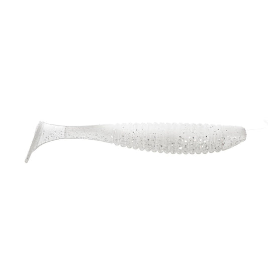 Edible Soft Bait – Shiner Vibrotail 5" – Color: 49 WHITE Silver Electric Glitter UV Brand: Angry Baits Pack Size: 4 pcs