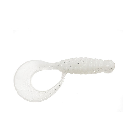 Angry Baits Twister 2.2” – 49 White Silver Electric Glitter UV Edible Soft Bait | Curly Tail Grub | Pack: 7 pcs | Brand: Angry Baits