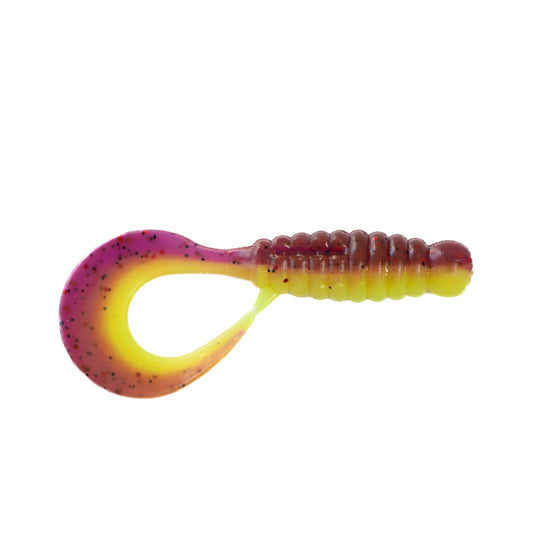 Angry Baits Twister 2.2” – 54 LOX Chartreuse UV Edible Soft Bait | Curly Tail Grub | Pack: 7 pcs | Brand: Angry Baits
