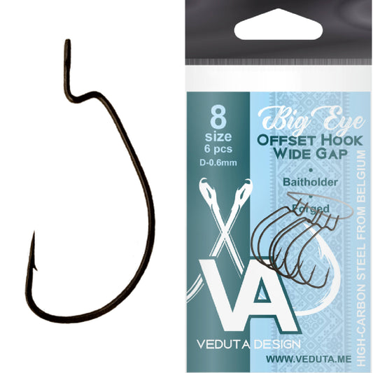 VA Big Eye Offset Hook Size #8 | Pack of 6 pcs | Precision Wide Gap | Ideal for Finesse Soft Baits